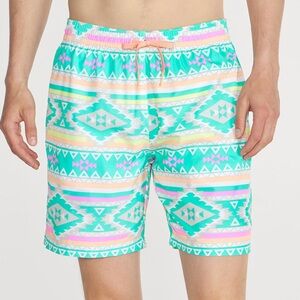 Chubbies The En Fuegos 5.5" Classic Swim Trunk Men Size L Teal Geometric